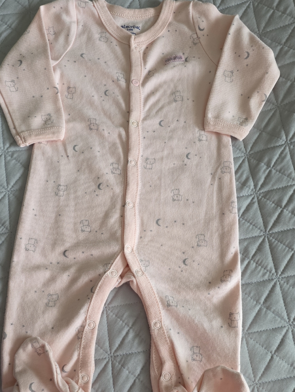 Absorba Light Pink Bear & Moon Footed One-Piece